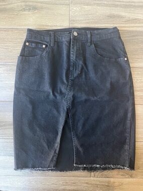 NWOT! Black Midi Denim Skirt with Front Slit